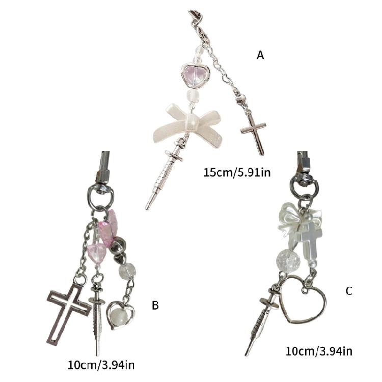 Syringe Heart Cross Charm Pendant Chain Phone Straps Pocket Keychain Strap