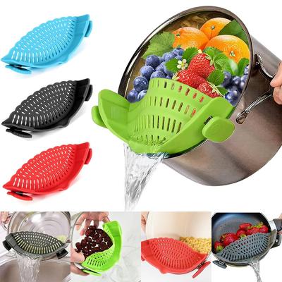 Küchensilikon Abtropfsieb Nudelsieb Topf Sieb mit Clip Reis Gemüse Obst Lebensmittel Waschen Abtropfen lassen Pfanne Sieb Gadgets