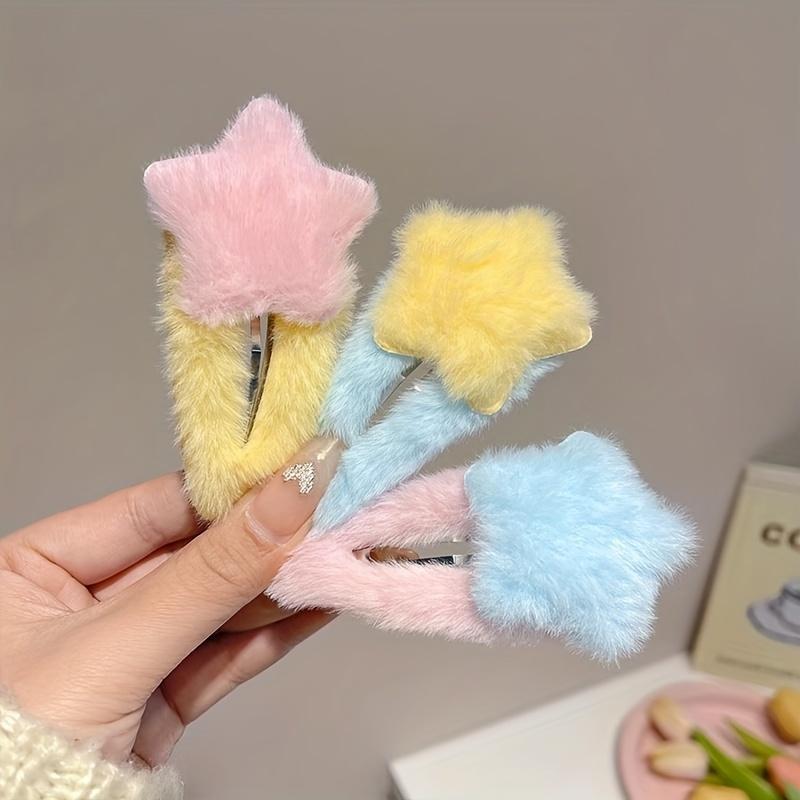 Plush Star Decor Hair Clips Autumn And Winter Hair Accessories Gift for Eid, Ramadan