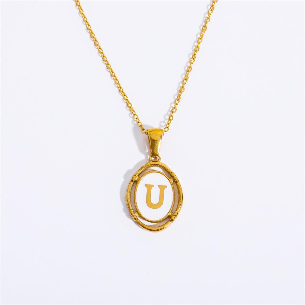 Color Retention 26 Letter Pendant Oval Necklace Necklace 26 Letter Electroplated Real Gold