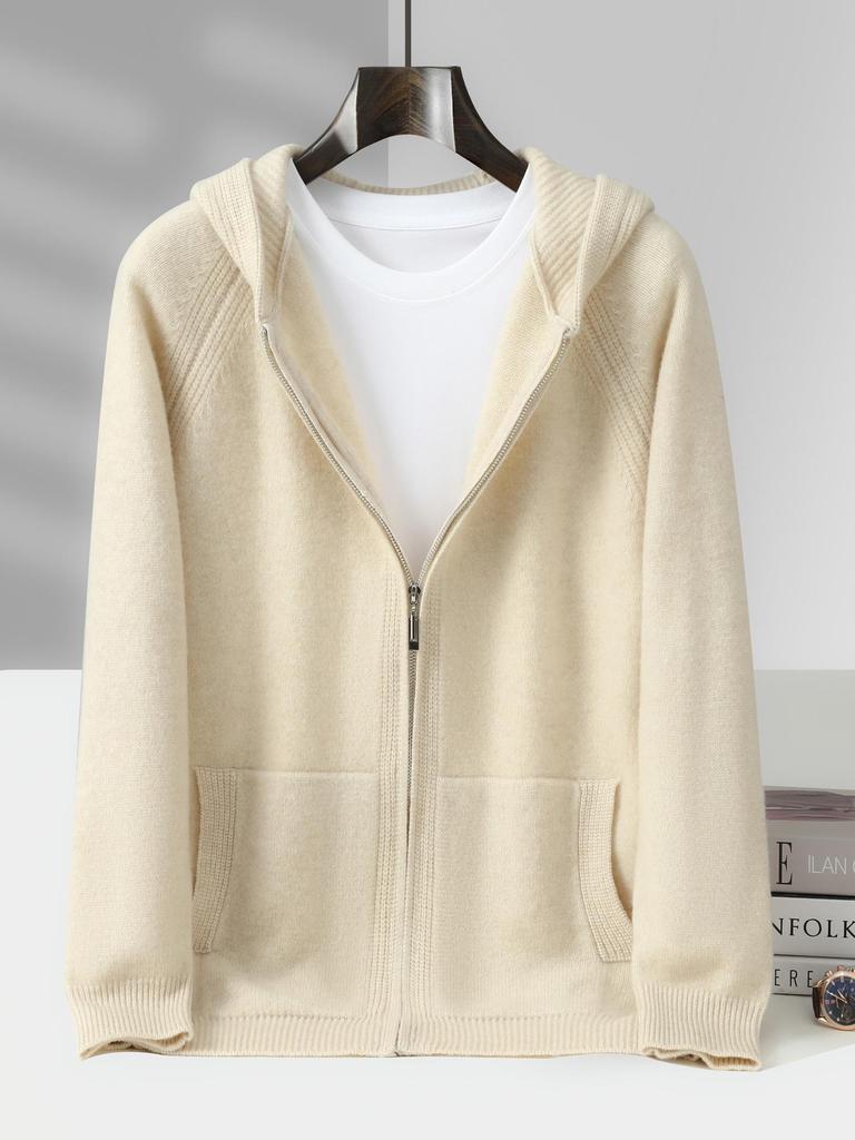 Men's 100% Australian Wool Hooded Cardigan - Heavyweight, Thick, Loose Casual Hoodie with Zipper