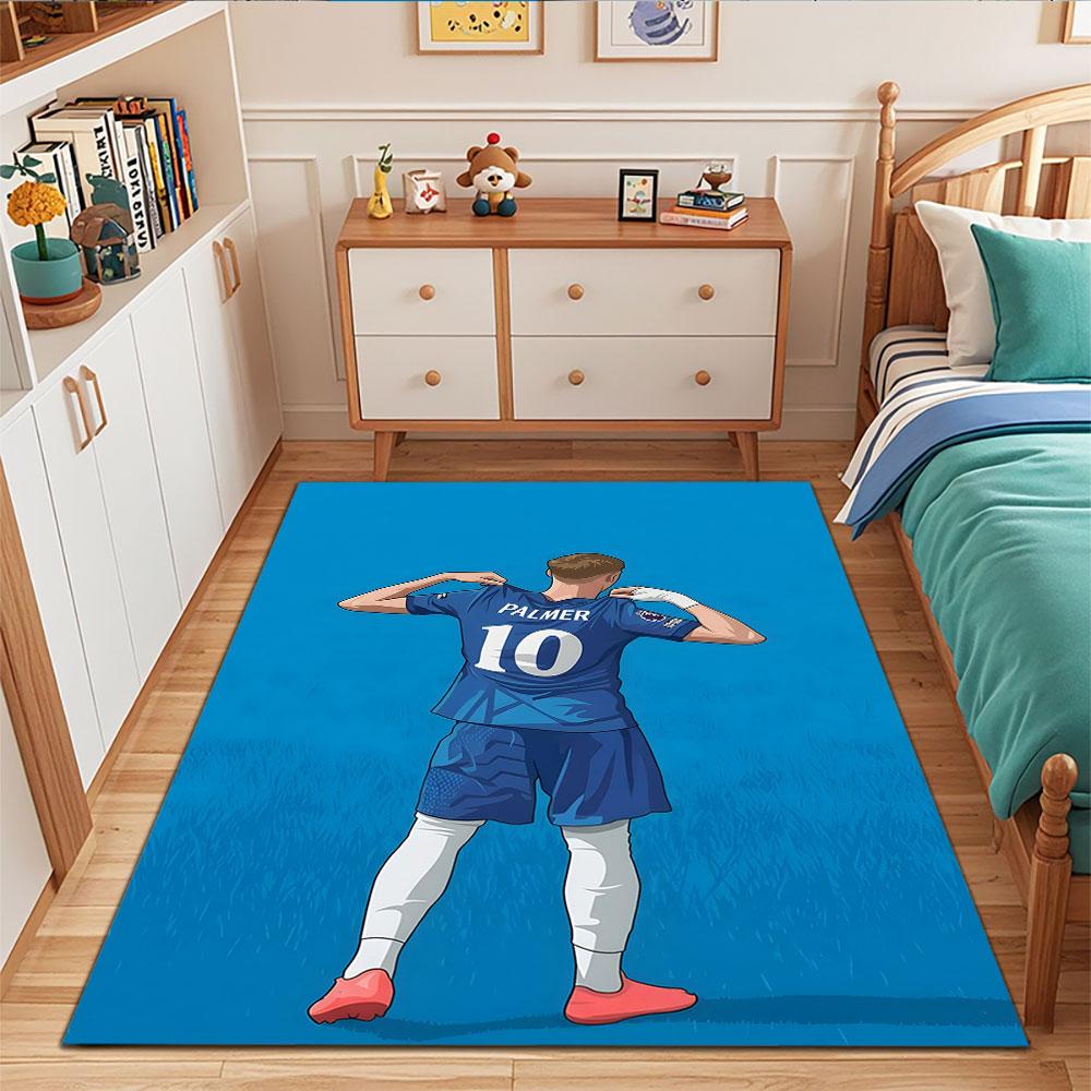 "Soccer Player with Blue Jersey No.10" Patterned Carpet, Suitable As a Non Slip Play Mat for the Living Room and Bedroom Sofa