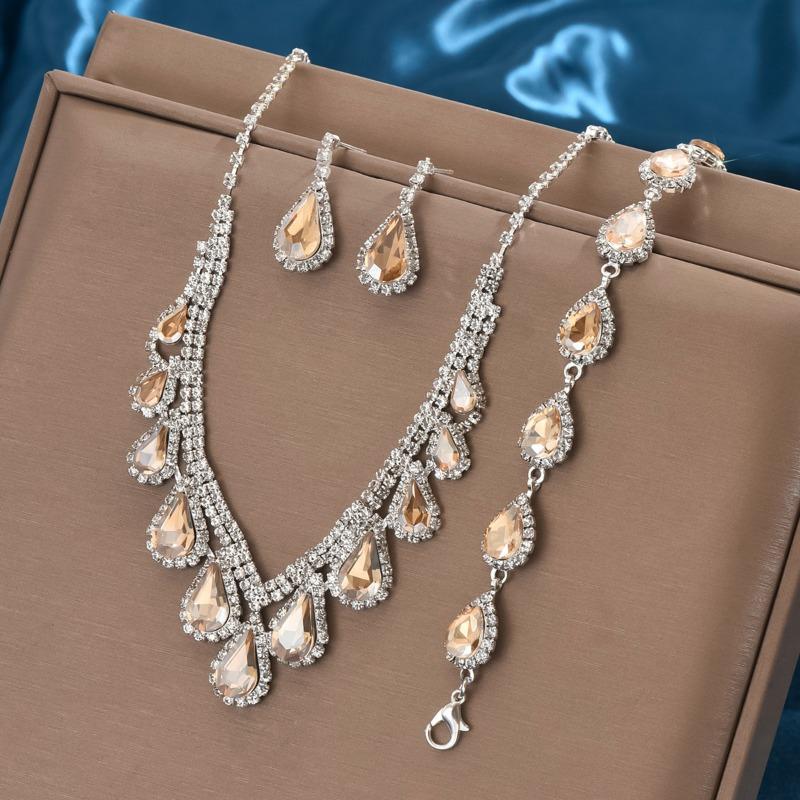 

Meier Bridal set: sapphire elegance evening gown wedding accessories - necklace, earrings, and bracelet three-piece set