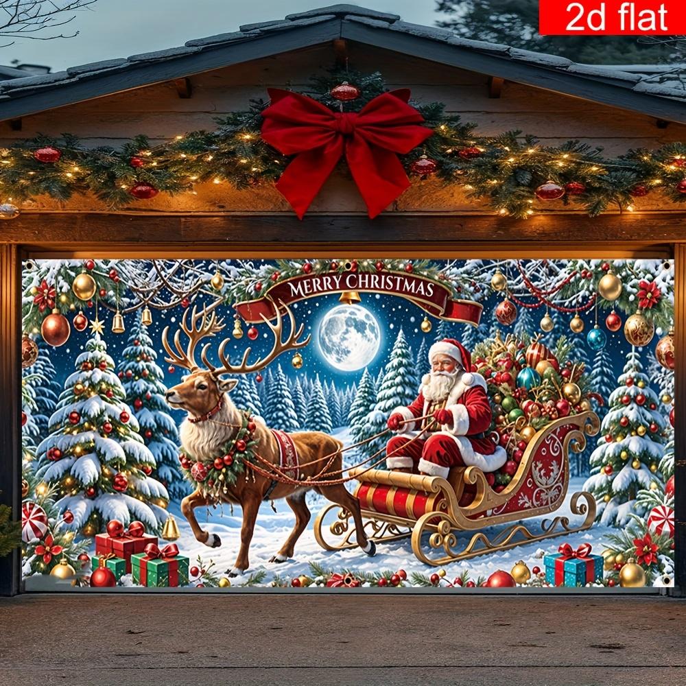1pc2D flat banner background cloth, Santa Claus and reindeer sleigh decoration, suitable for home, party, no power required——wzy