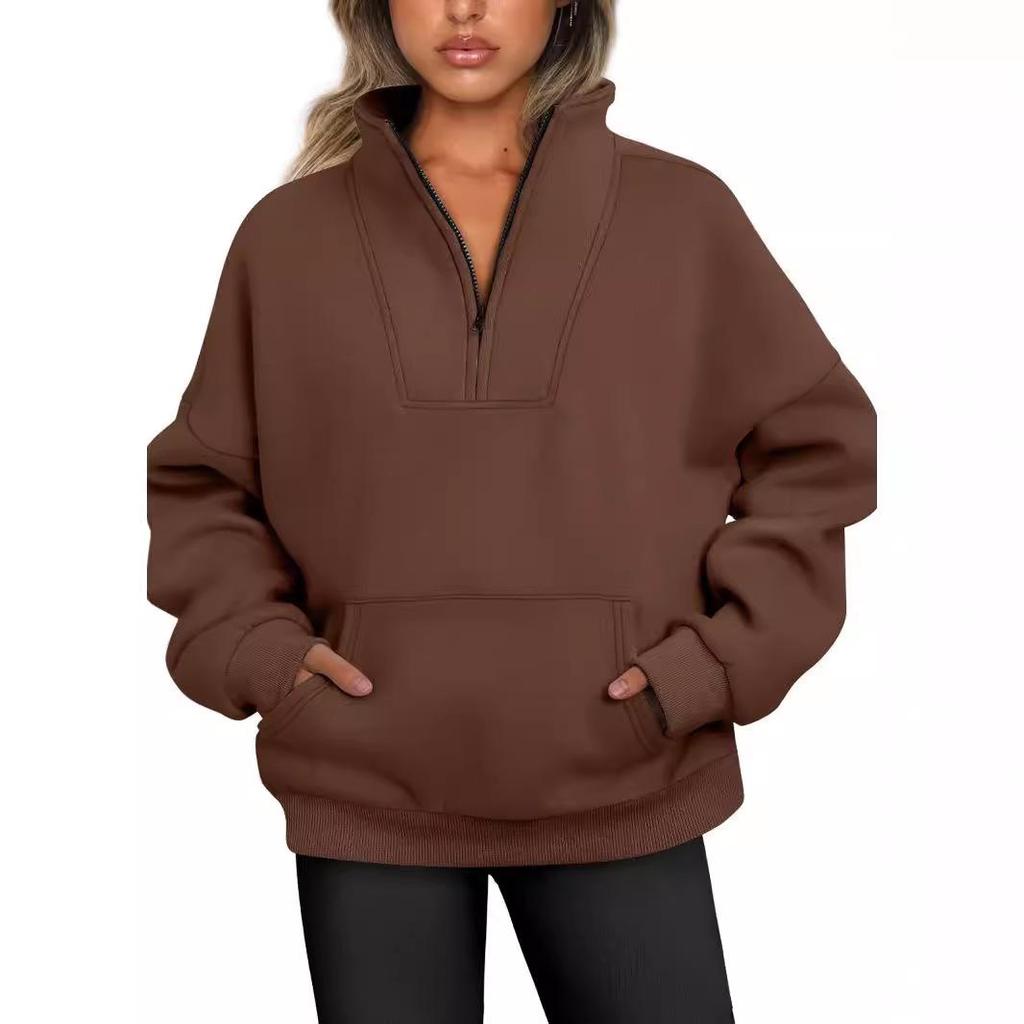 2025 Herbst/Winter Damen Casual Stehkragen Fleece-Sweatshirt mit Taschen und Reißverschluss.