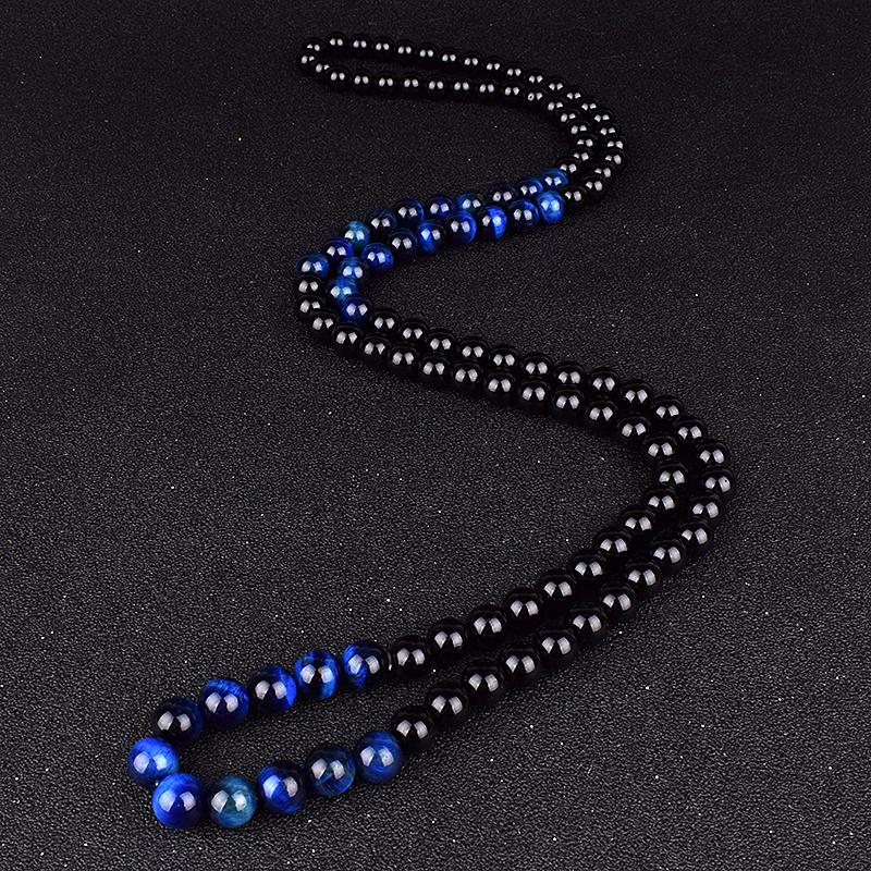 Natural Royal Blue Tiger Eye Beads Necklaces Women Fashion Obsidian Necklace Men Natural Onyxs Yoga Prayer Jewelry Collier Homme
