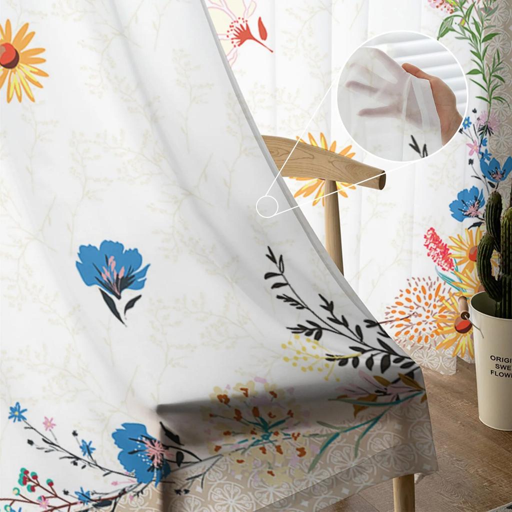 Květiny Slunečnice Orchidej Retro Ložnice Průhledné Průsvitné Závěsy Sváteční dekorace Okno Voál Tyl Záclona
