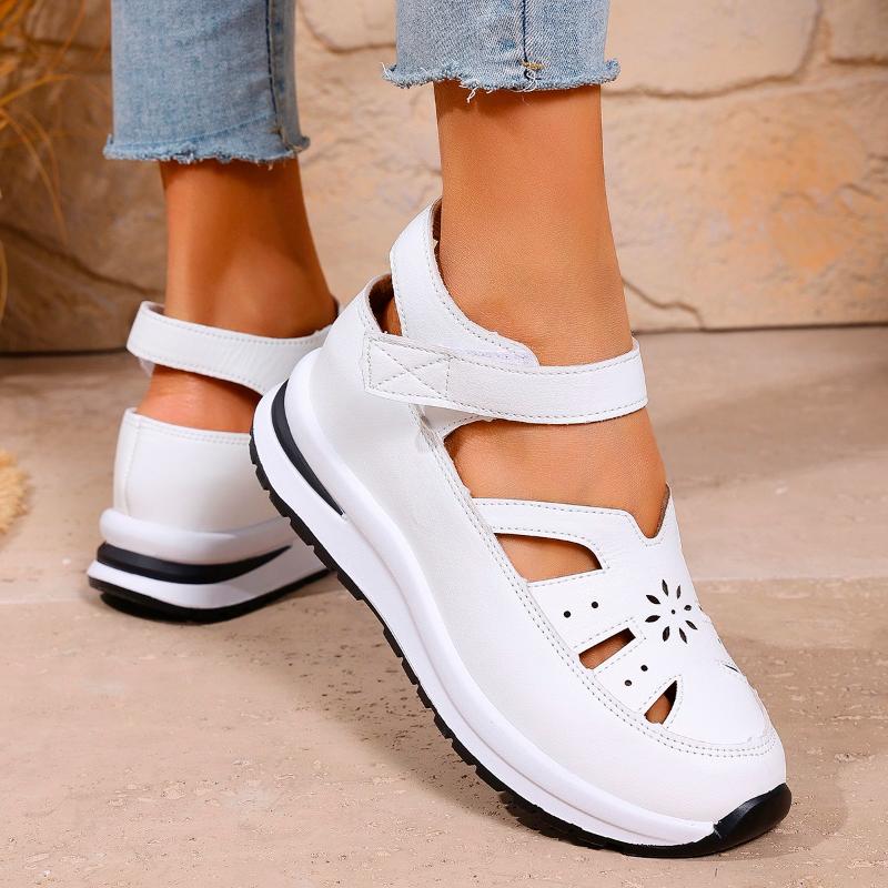 Fashion Women's Summer Selling Sandals 2025 New PU Leather Hollow Design Fashion Hook & Loop Non-slip Thick-soled Mujer Zapatos