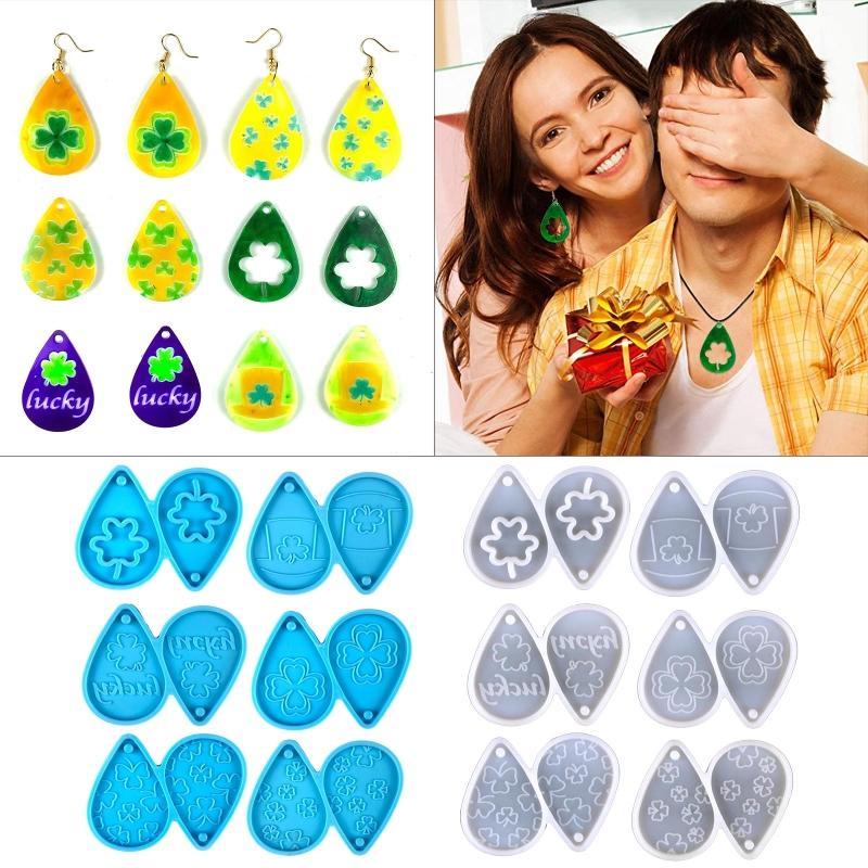 Earring Resin Mould Clover Ornament Silicone Mold Epoxy Resin Casting with Hole for DIY Crafts Jewelry Making Pendant
