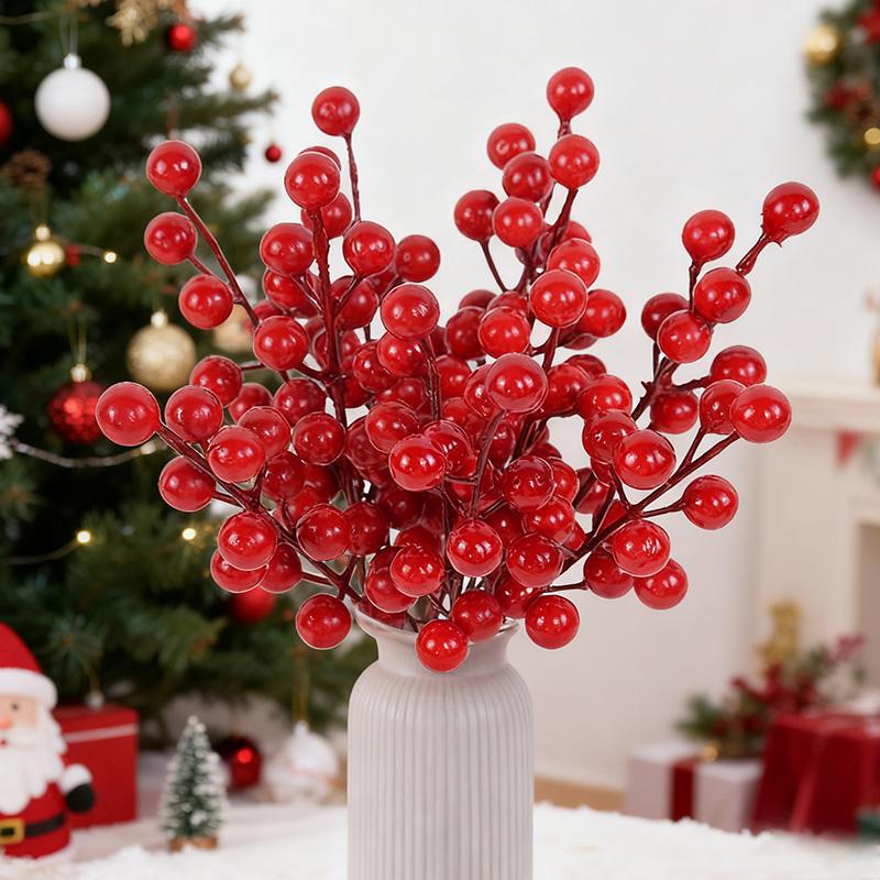 20/5pcs Christmas Artificial Red Berries Stems for Xmas Tree Hanging Fake Flowers Plants Ornament New Year Home DIY Decorations