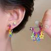 Punk Dopamine Shiny Star Tassel Colored Ear Bone Studs for Women Creative Allergy Prevention Earrings Jewelry Gifts