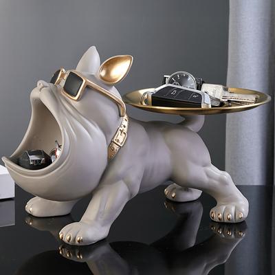 Yousheng Französische Bulldogge Figur Schlüsselablage mit großem Maul Sonnenbrillen Hund Harz Statue Schmuck Kleinteile Schlüssel Behälter Box Tier Desktop Dekoration