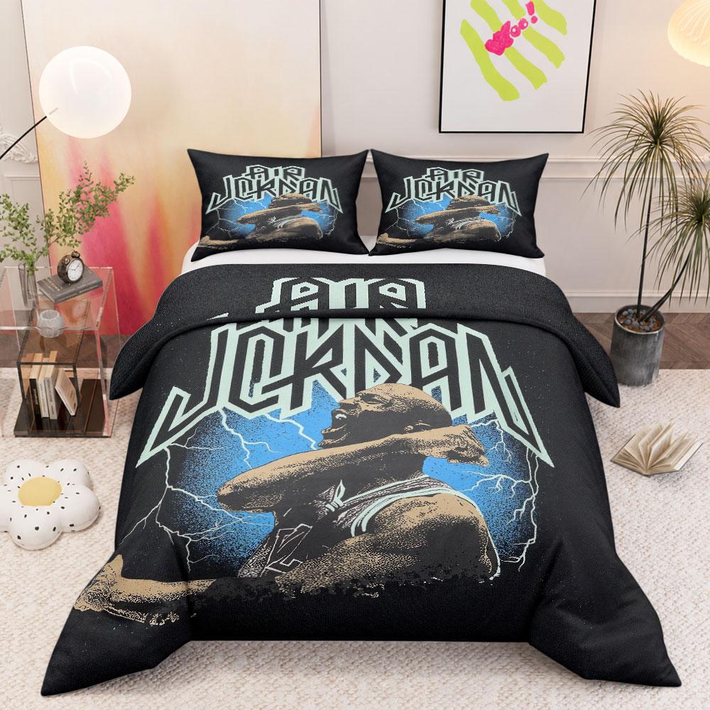 Retro Air Jordan Lightning Poster Dark 3-Piece Bedding Set, Breathable Duvet Cover for Restful Sleep, Fashion Duvet Cover for Stylish Bedroom