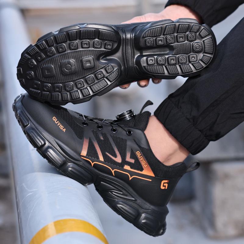 Přeshraniční otočné knoflíkové lehké bezpečnostní boty - Prodyšné pracovní boty bez šňůrek pro muže a ženy