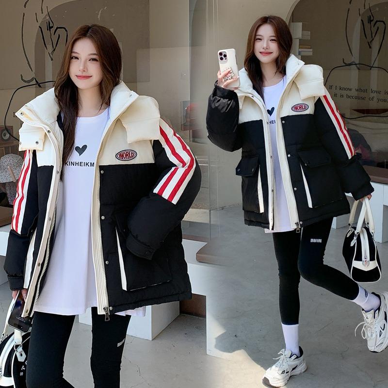 Down Cotton Clothes for Women's Winter New Contrasting Colors Loose Warm Student Jackets for Women