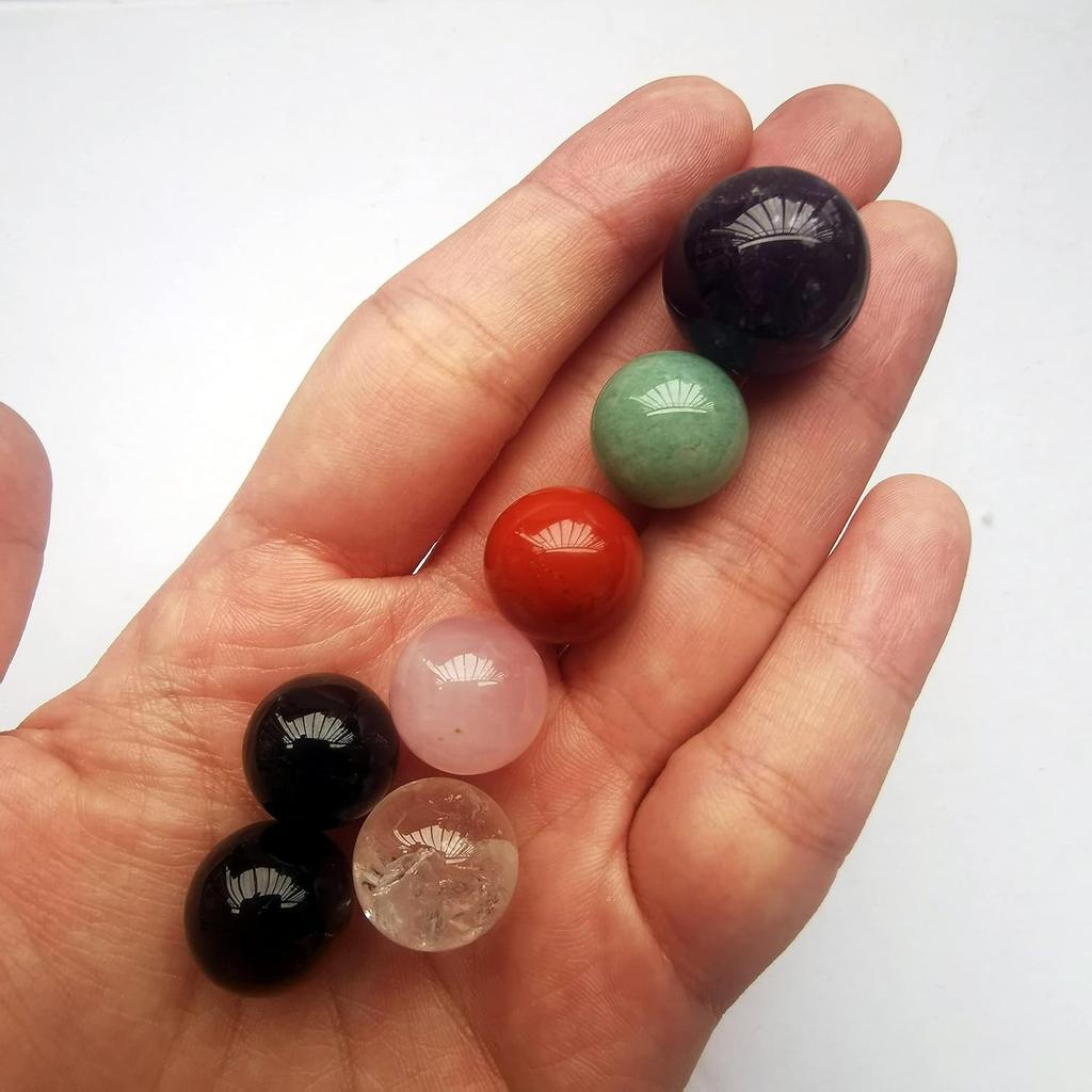 7 Chakras Color Crystal Sphere Ball,Feng Shui Chakra Aura Home Desk Decor Decorative Collection,20mm&15mm