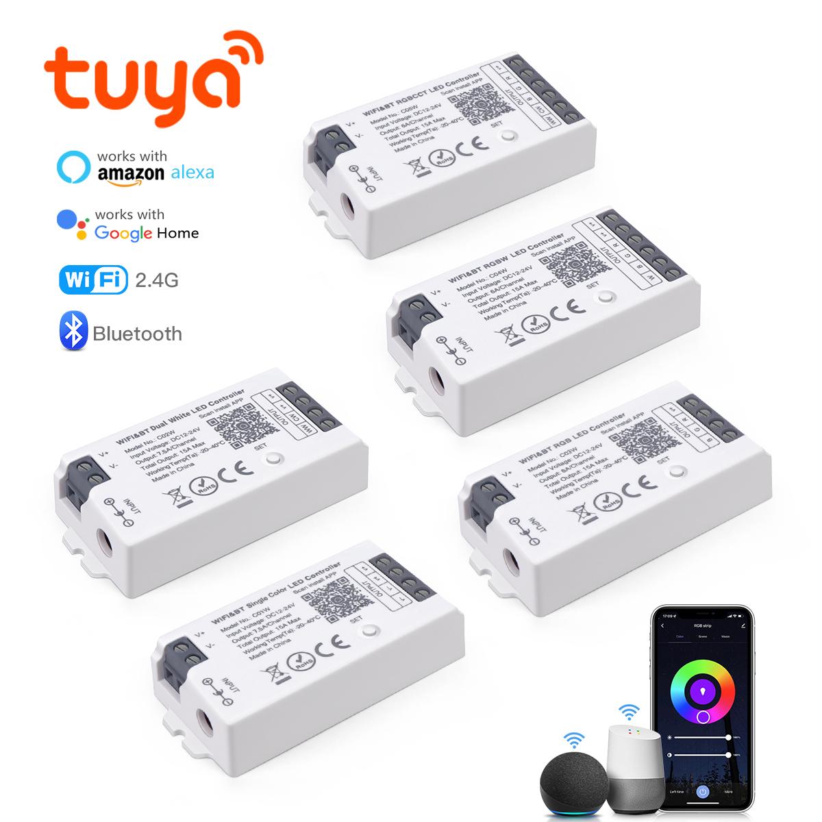 

Tuya Smart WiFi/Bluetooth RGB CCT RGBW светодиодная лента контроллер DC12V-24V голосовой пульт дистанционного управления диммер Alexa Google Home