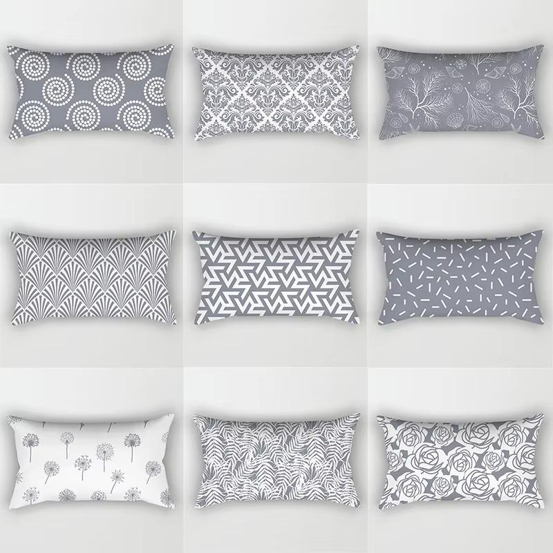 Patchwork Grey Geometric Pattern Print Decoration Bedroom Living Room Office Waist Support Home Rectangular Pillowcase