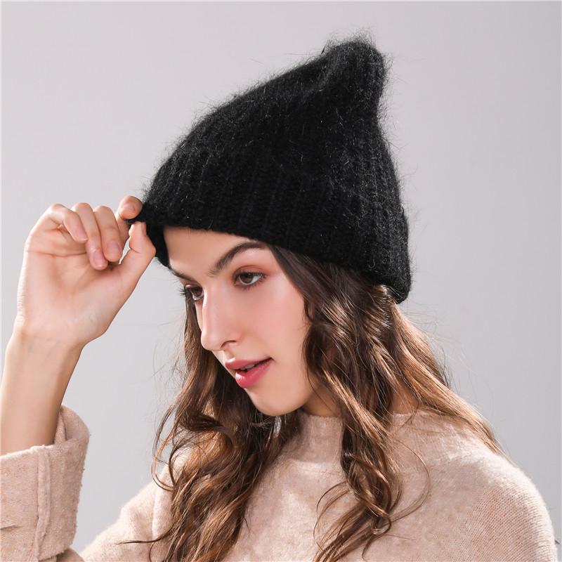 Xthree 70% Angola Rabbit Fur Knitted Hat with Real Fur Pom Pom Hat Skullie Beanie Winter Hat for Women Girl s Hat Female Cap One Size