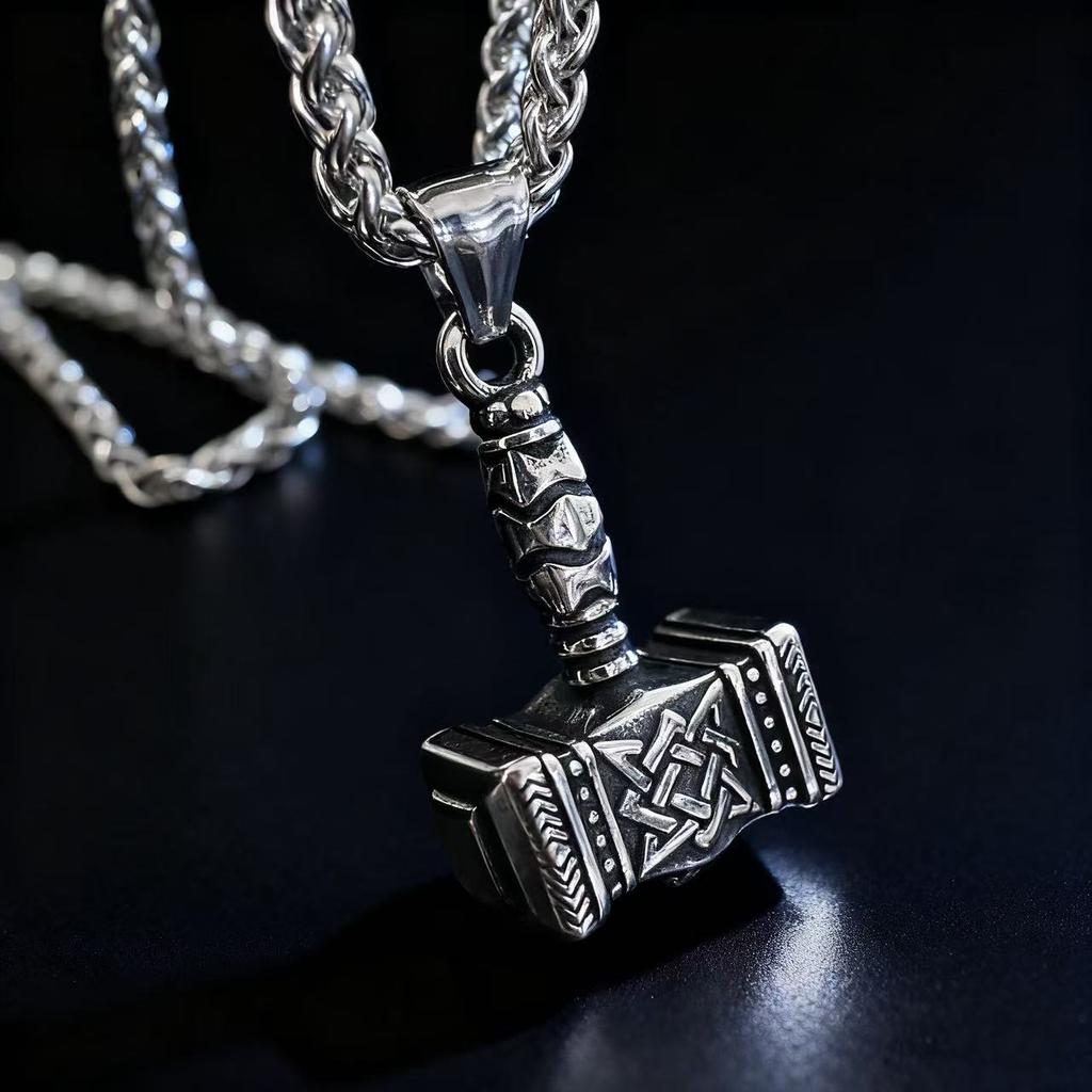 316L Stainless Steel Mjolnir Thor Hammer Pendant Necklace Viking Jewelry Gift For Men Norse Mythology Odin Rune