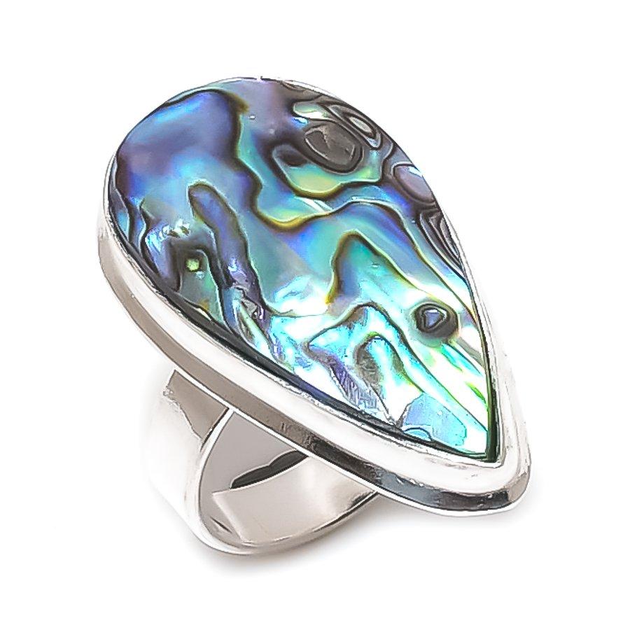 Natural Abalone Shell Gemstone 925 Sterling Silver Jewelry Ring Size 7 r5M36