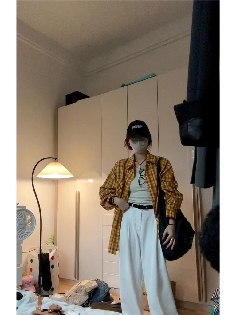 Women's Retro Yellow Striped Plaid Shirt Jacket, Sun Protection, Mid-Length Top for Spring and Autumn