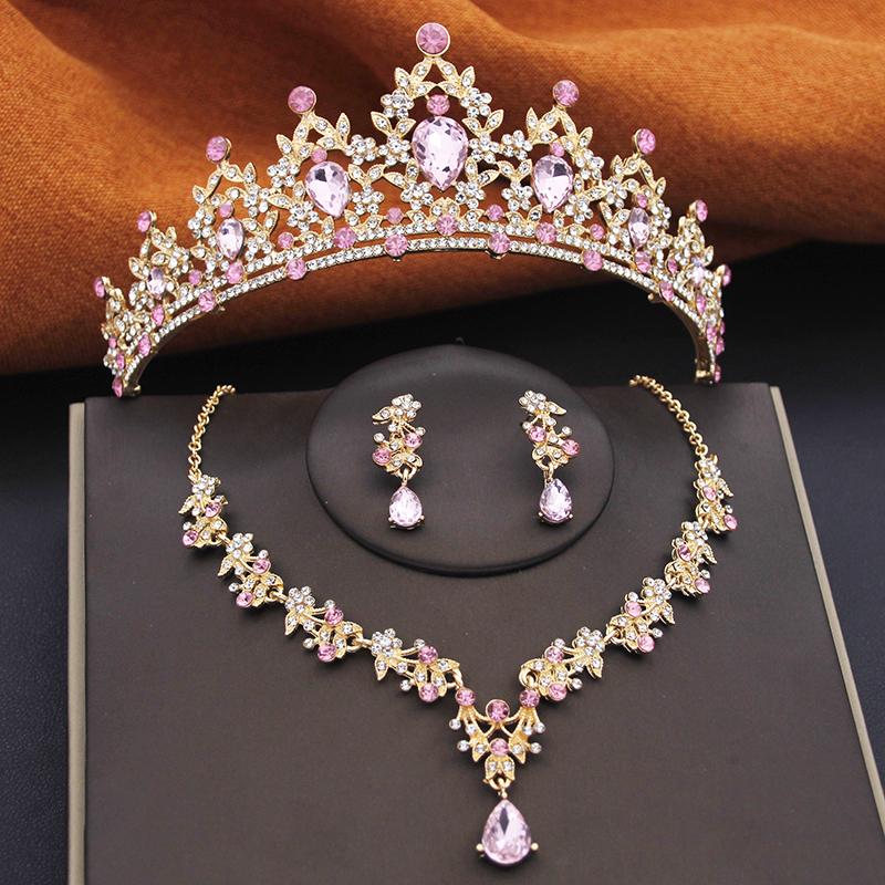 Gorgeous Bridal Jewelry Sets Women Tiara Crown and Earring Necklace Set Princess Girls Wedding Dress Costume Accessories