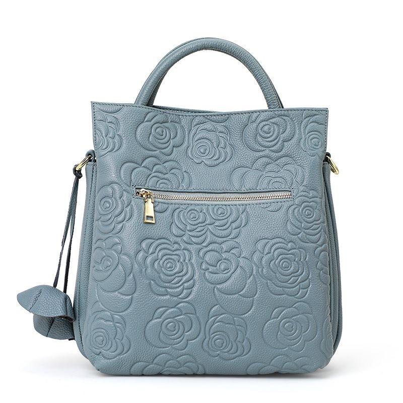 Genuine Cow Leather Women Large Tote Bag Camellia Pattern New Fashion Multiway Shoulder Crossbody Handbag