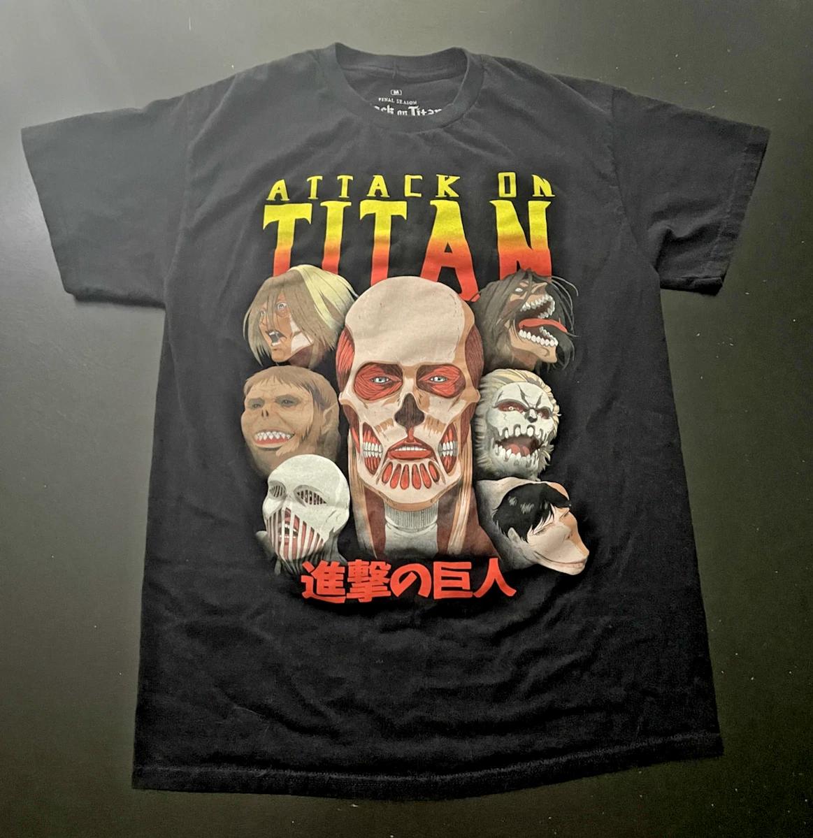 

Attack on Titan Final Season Anime 100% Cotton T-shirt Mens Tees Top, Black, Size: Medium S