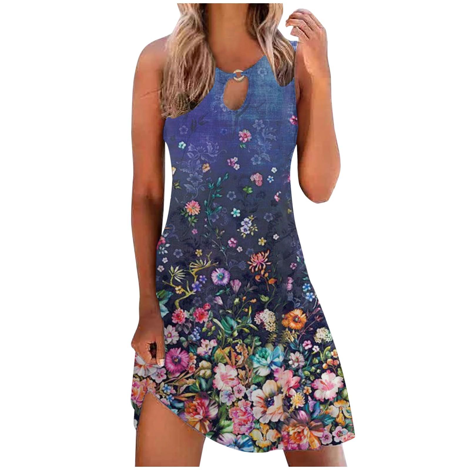 Women s Spring And Summer Sexy Cut-out Sleeveless Waist Fitting Printed Dress XXL