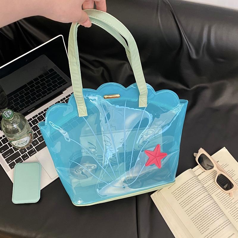 Korean  Pvc Shell Shoulder Bag Ins Style Girly Blue Transparent Handbag Female Waterproof Portable Tote Bags