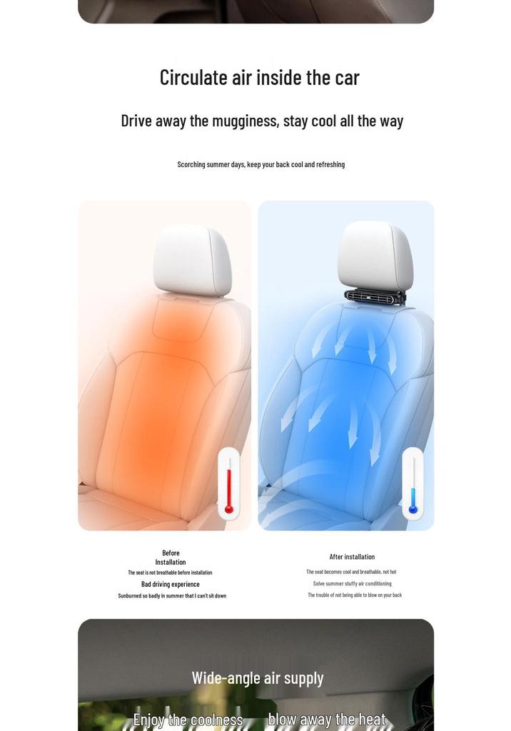 2026 Creative Dual-Turbine Leafless Car Seat Cooling Fan with USB Charging