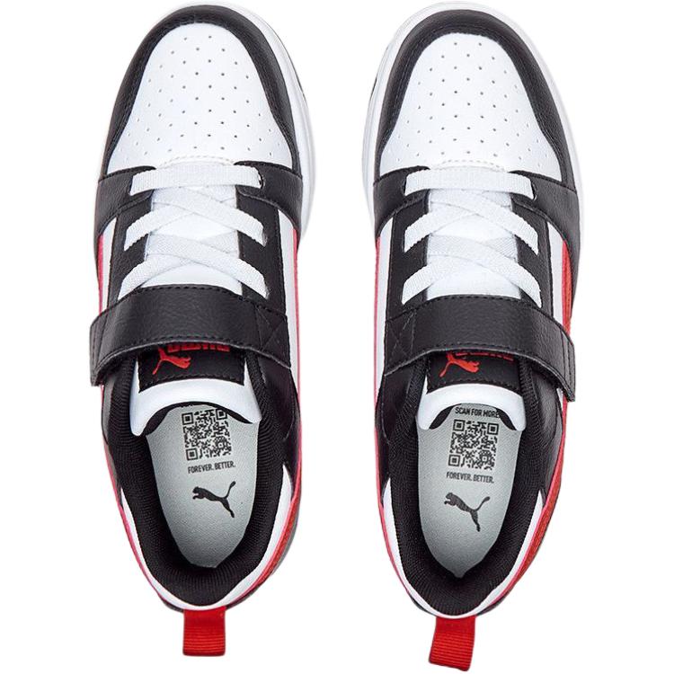 Puma Rebound V6 Lo Ac Versatile Comfortable Low-Top Kids Skate Shoes Kids Skate Shoes Black White Red 404316-02