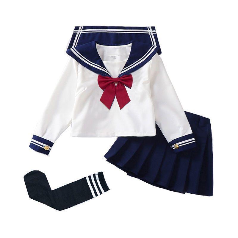 Girls Uniform Suit Pleated Skirt Children's Sailor Suit Academy Style Elementary School Performance Suit