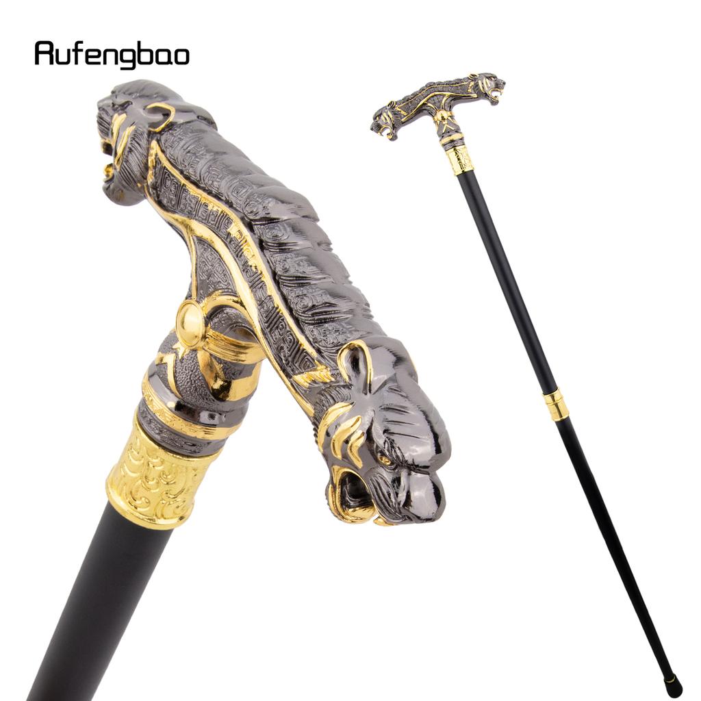 Golden Black Double Head Leopard Walking Stick Decorative Cospaly Party Fashionable Cane Halloween Crosier Cane 92cm