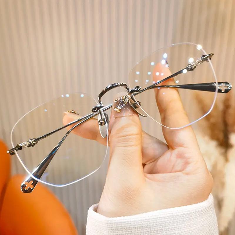 

0~ +4.0 Frameless Anti Blue Light Reading Presbyopia Eyeglasses Neutral Ultra Light Presbyopia Large Glasses Frame Shows Youthfulness Metal Material 2