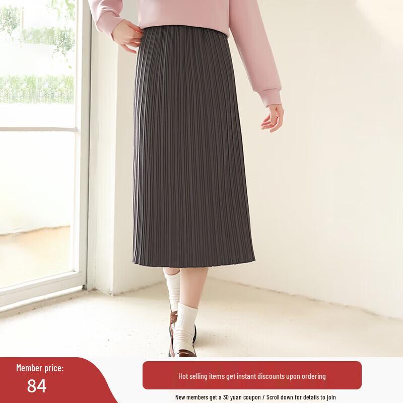 Xiangying Women s High-Waisted Pleated Midi Skirt M