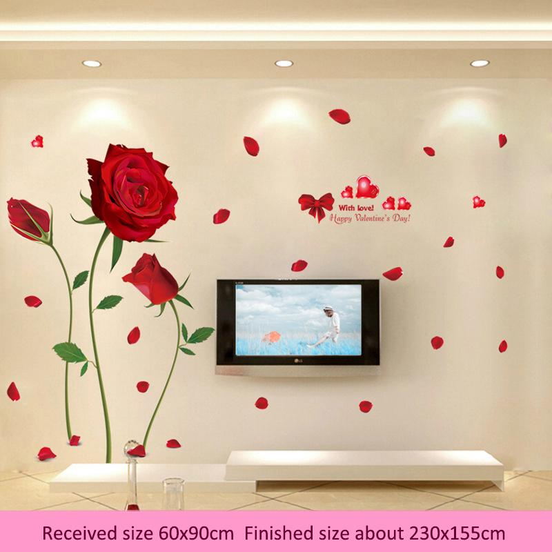 

Романтические наклейки на стену с розами, самоклеящиеся съемные цветочные наклейки для спальни, свадебной комнаты, гостиной, дивана, изголовья кровати, наклейки для домашнего декора as pic