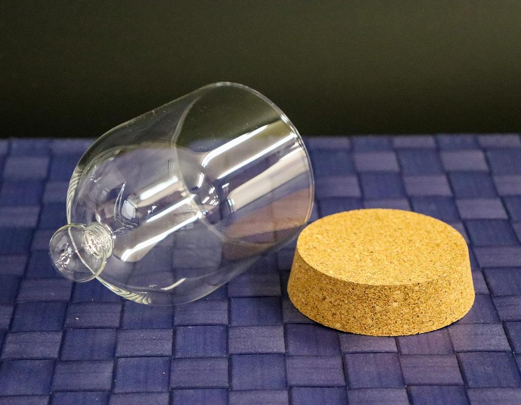 Glass Square with Handle, Glass Dome, Cork, Natural, 6 Pieces