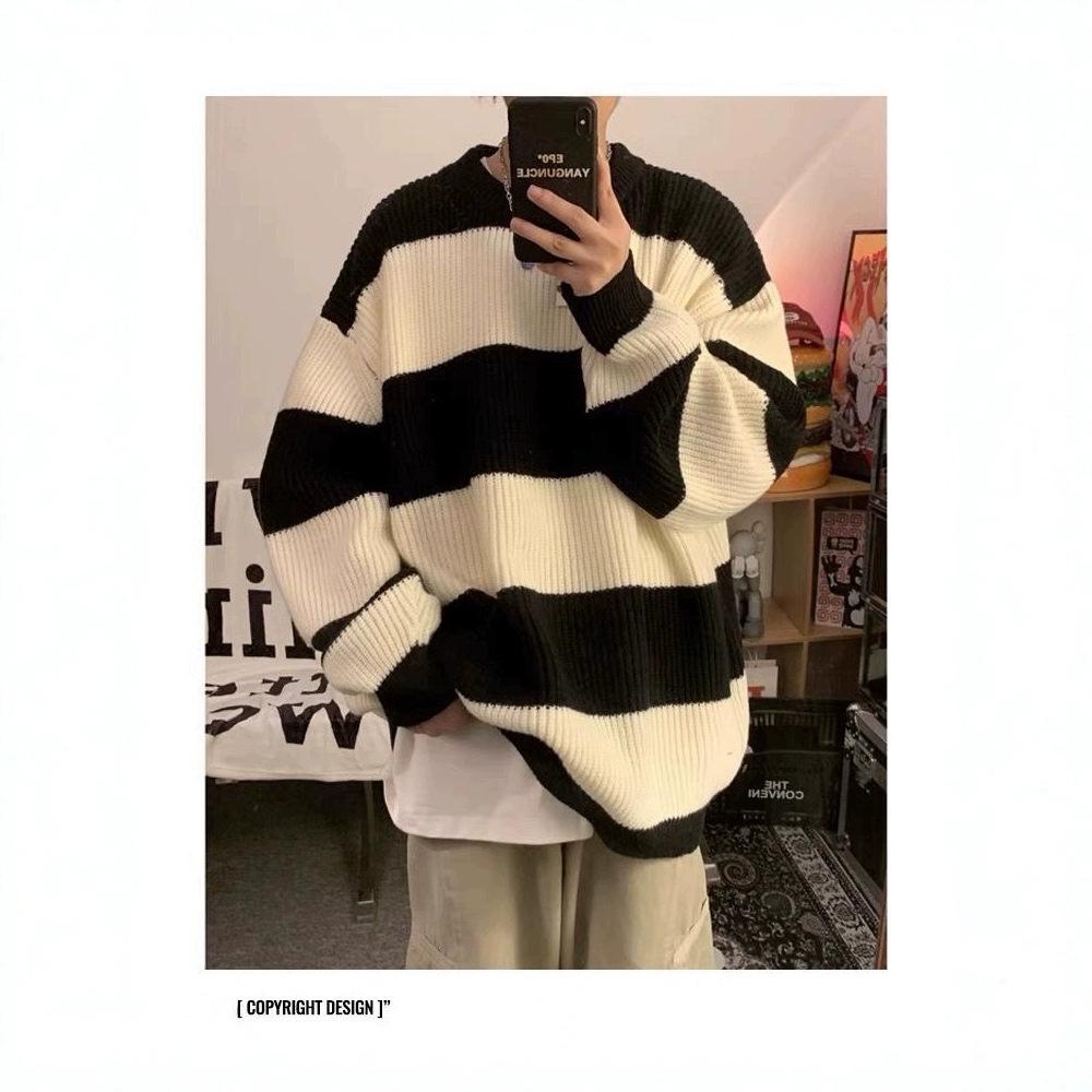 Men's Retro Striped Knit Sweater - Autumn/Winter Trend