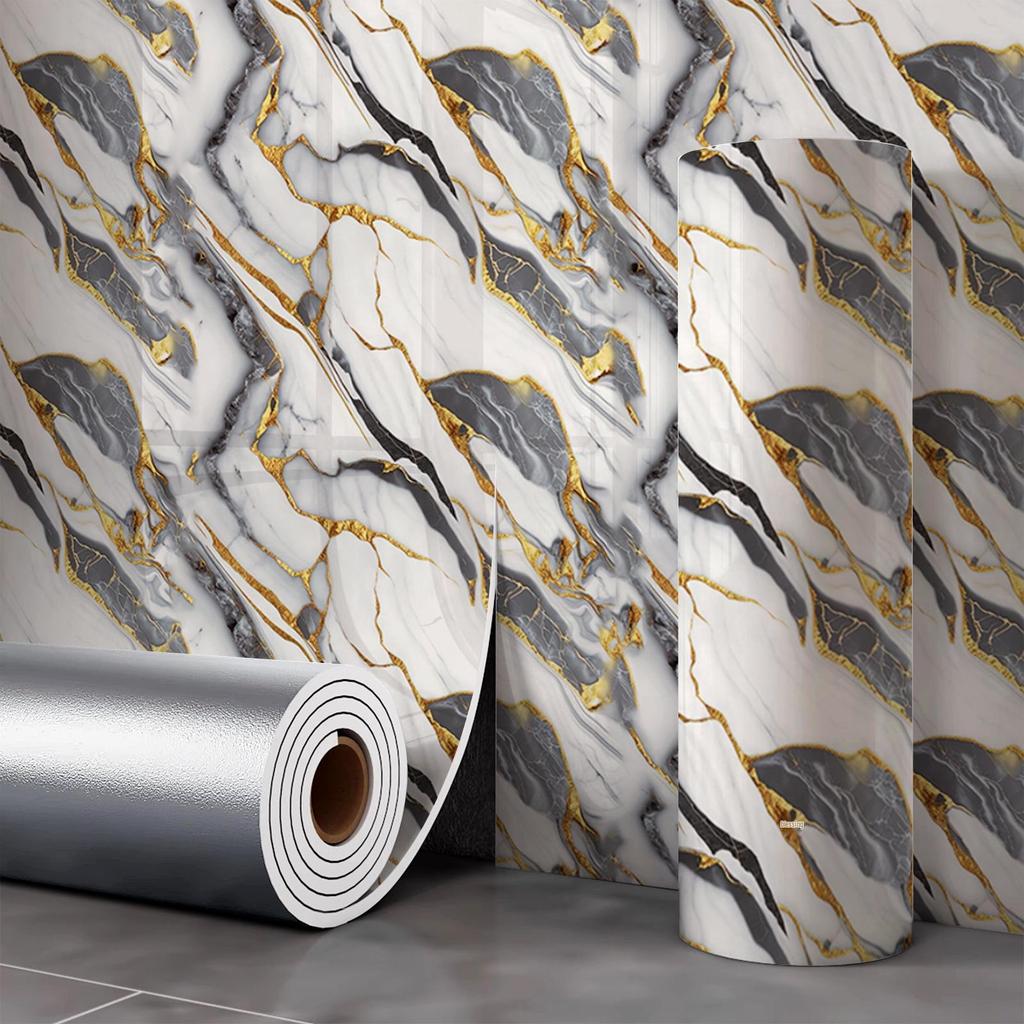 Gold-Plated Marble-Style Waterproof Wall Stickers for TV Backgrounds