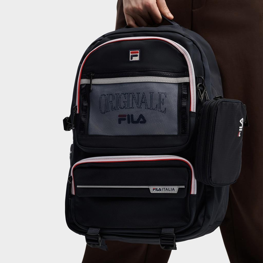 Fila Original Simple Youth Campus Daily Versatile Multi-Pocket Design Fabric Backpack Men Backpack Legendary-Blue F13M619103FNV
