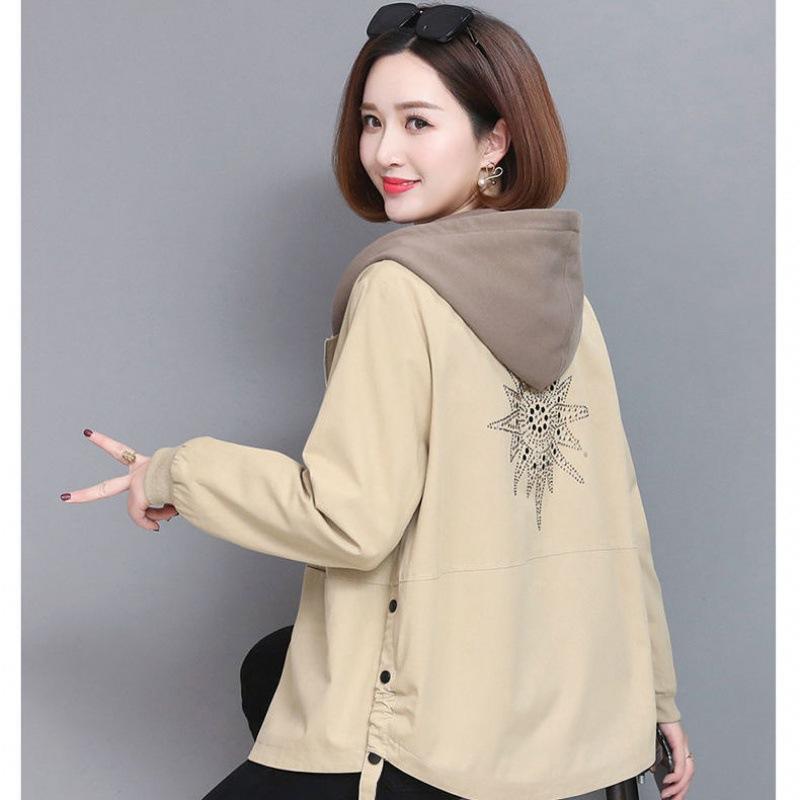 Women's Printed Embroidered Hooded Jacket Short Casual Jacket Office Jacket
