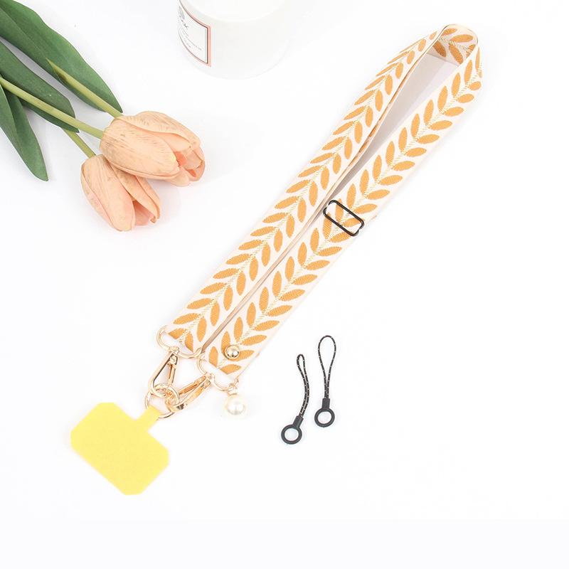 Universal Adjustable Leaf Shaped Phone Lanyard for Women Crossbody Single Shoulder Neck Strap Pearl Pendant Hanging Anti Loss