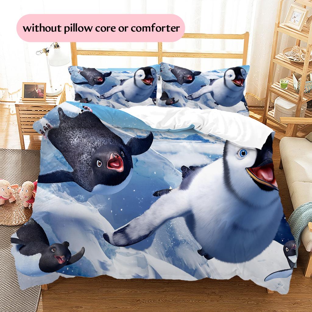 Happy Feet Printed Bedding Set Duvet Cover Pillowcase No Filler, Soft Home Bedroom Decor, Perfect Gift for Fans.chl