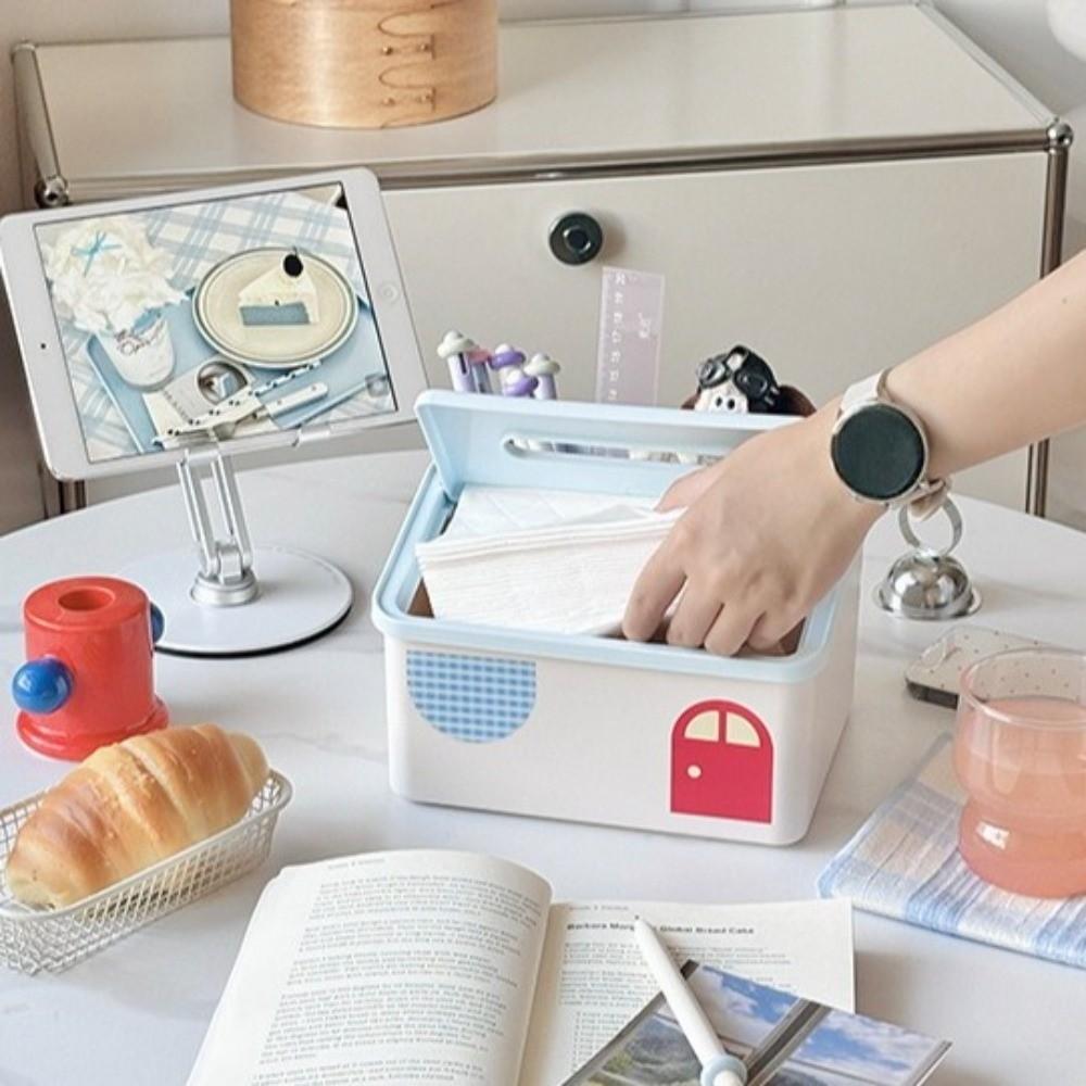 Big Capacity Tissue Storage Box House Shape Desktop Storage Holder Tissue Paper Box Desktop