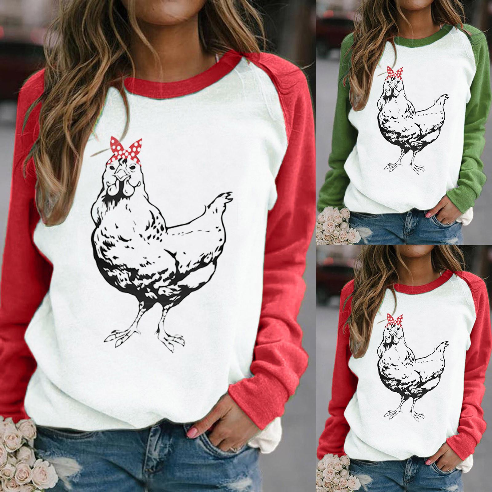 

Women Casual Long Sleeve Hen Printing Shirt Pullover Tops