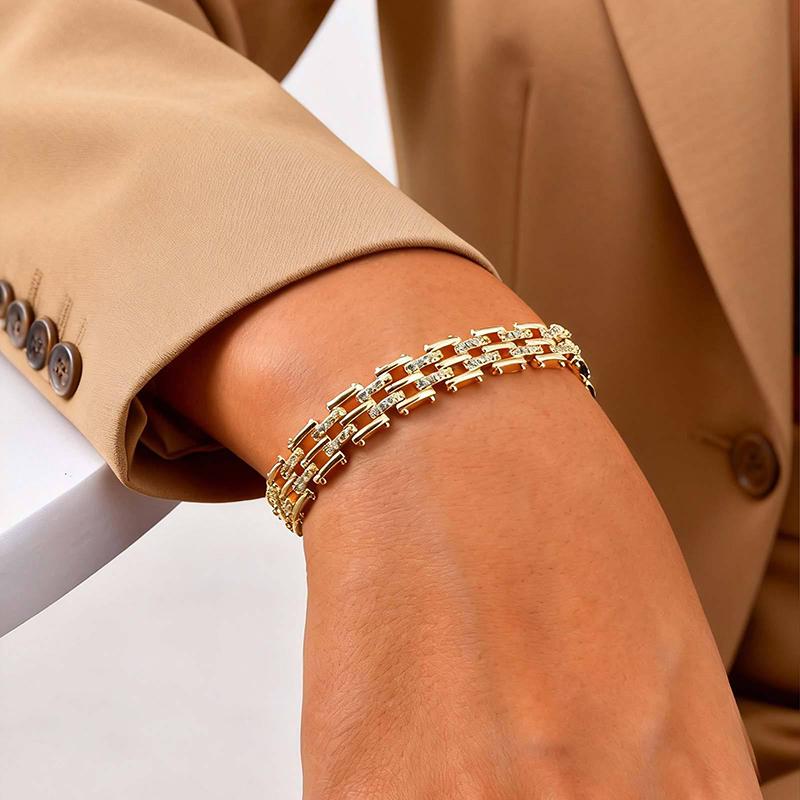 Vergoldete Kupfer Messing Materialien Uhrenarmband Mehrfachauswahl Zirkon Armband Mit Kette