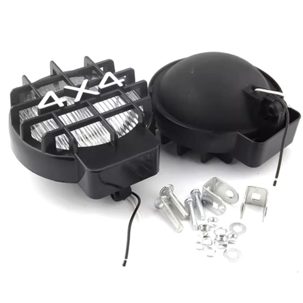 Deepa 4x4 Halogen Fog Lights with Set of Clear 4WD Genuine Compatible Guards, 2, Off-Road, Round, 12V, 55W, Lens, White, Parts, Replacement, Custom,