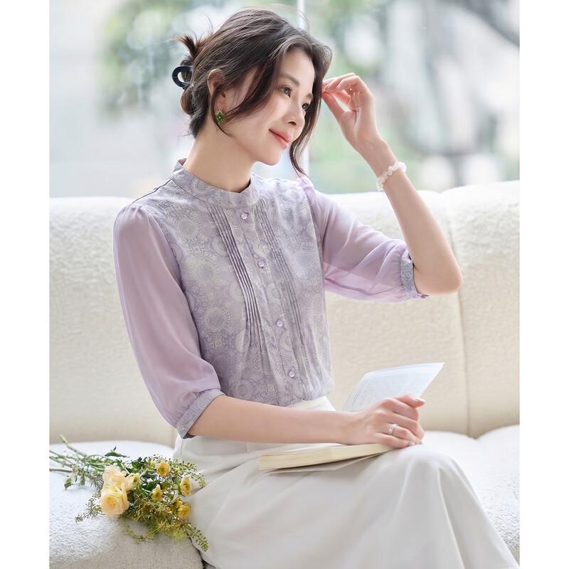 Oudifu Elegant Floral Seven-Sleeve Shirt M